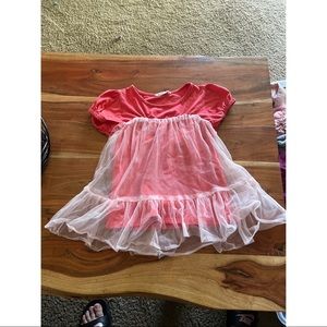 Girls Frill Trim Mesh Overlay Top